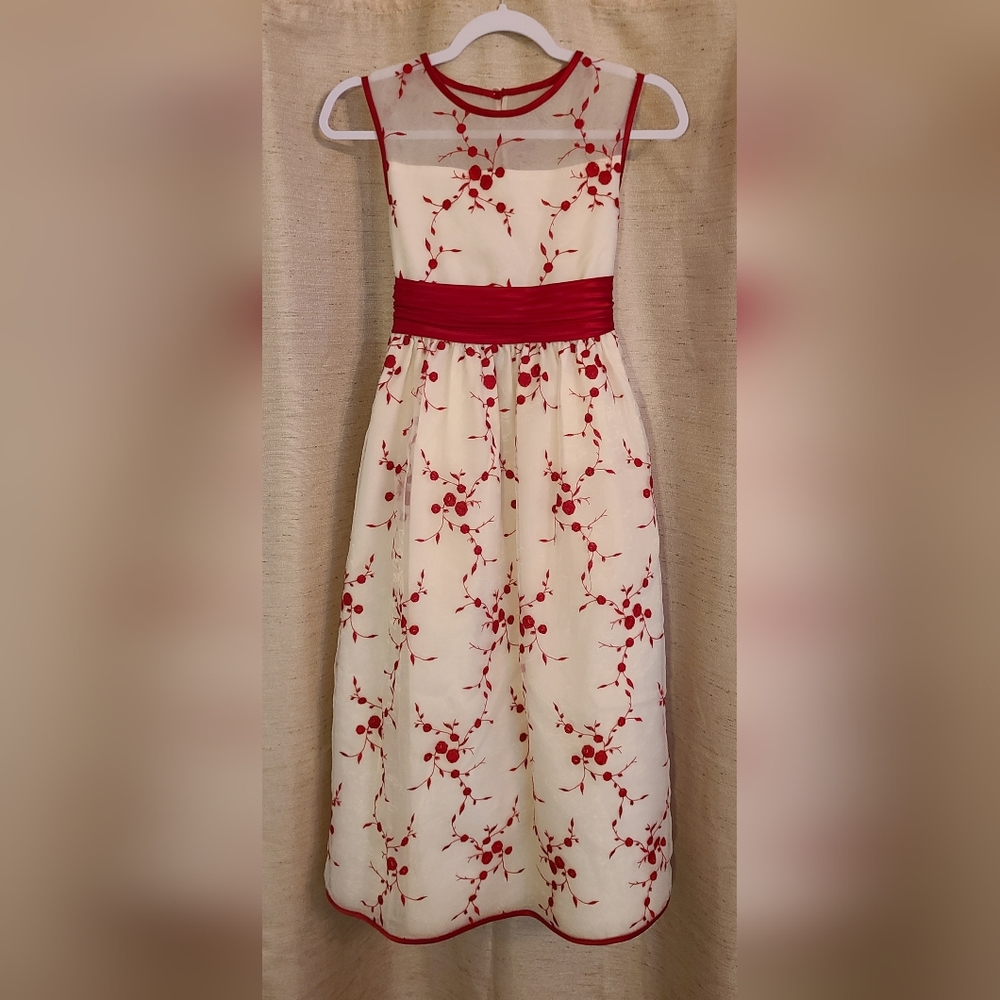 Bonnie Jean Dress Red/White Tulle Holiday Christmas Wedding Formal w/ Sash Sz 16